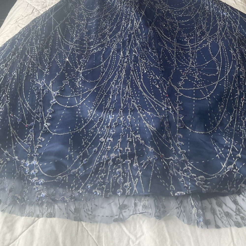 Full Length Navy Glitter Tulle and Satin Gown - Picture 5 of 15